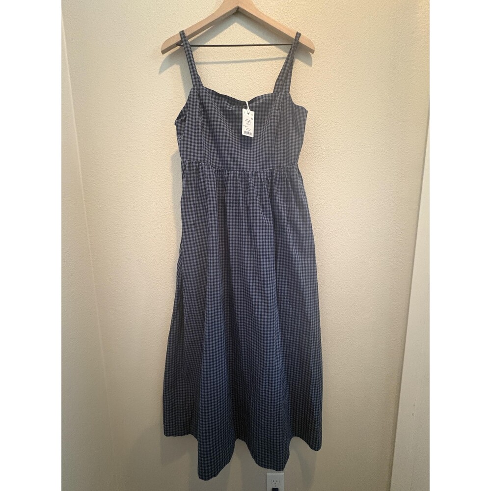 Marine Layer Demi Poplin Midi Dress Womens Large Blue Gingham Pima Cotton - Picture 2 of 12